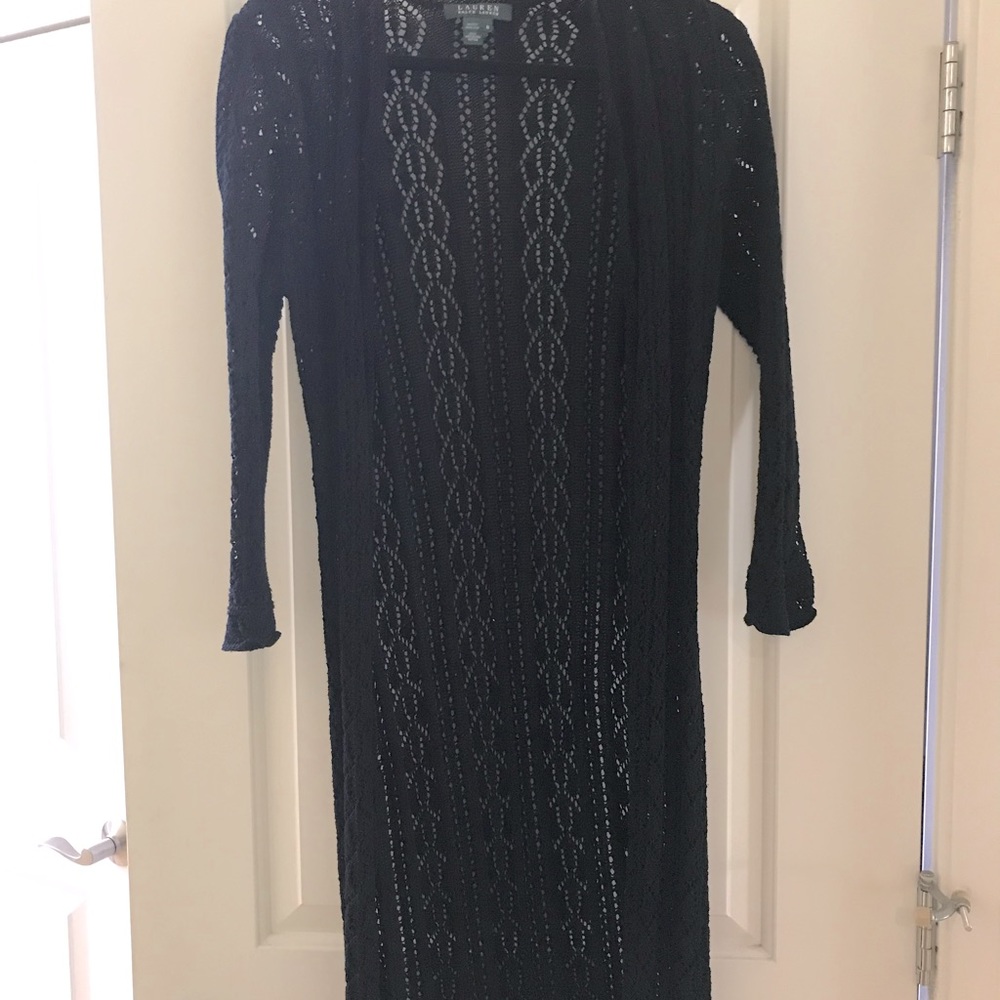 Lauren Ralph Lauren black sweater coat, open front, size M